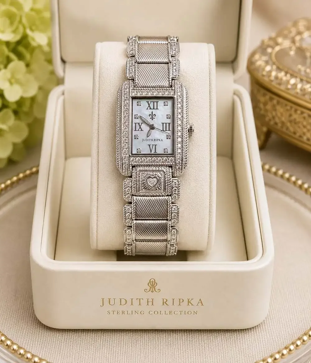 Judith Ripka Sterling Regent Diamonique Mother of Pearl Watch